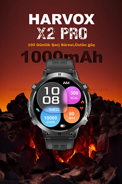 Bakeey X2 PRO Akıllı Saat -100 Gün Şarj -Bluetooth Aramalı 46mm AMOLED Askeri...