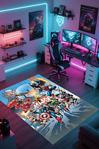 Reyhani Marvel-3 Desenli Kaymaz Taban Makinede Yıkanabilir Çocuk Gamıng Halıs...