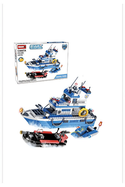 OEM Set Construcție Vas de Poliție SWAT cu 480 Piese – Navă de Patrulare, Bărci și Accesorii, 6+