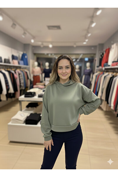 mooishan Women's Crop Model Hooded Pocketless Swit Sweatshirt