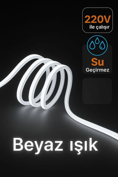 GEM LİGHT Neon Esnek Led 220 Volt Fişli Tak Çalıştır 10 Metre Beyaz