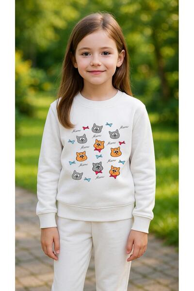 playwear Φούτερ ομάδας με στάμπα CAT HEADS για κορίτσια και αγόρια, με λαιμόκ...