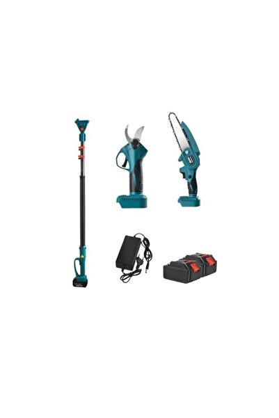 Campion Set foarfece de grădină și mini drujbă 48V 8Ah, 2 baterii, braț teles...