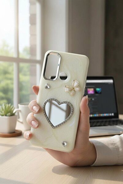 batuteknoloji Realme 5i-6i Aynalı Taşlı Fiyonklu Kabartma Yüzeyli Lady BTU Silikon Kapak