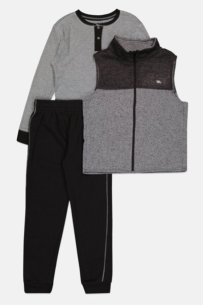 HAWK Kids Boy 3Pcs Brand Logo Top And Sweatpants Set, Multicolor