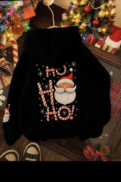 Baxia سترة بغطاء للرأس للأولاد والبنات مطبوع عليها سانتا كلوز، هودي لعيد المي...