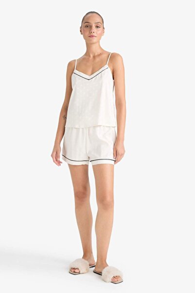 DeFacto Pajama Set Regular Fit Satin Strap Top Shorts F7609Ax25Au