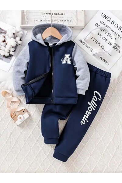 VESTIR BIEN طقم شتوي من مطبوع قطع من كاليفورنيا باللون الأزرق الداكن والرمادي