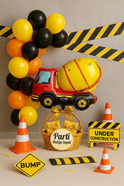 parti hediye sepeti Mikser Folyo + 10’lu Balon Seti | İnşaat Konsept Doğum Gü...