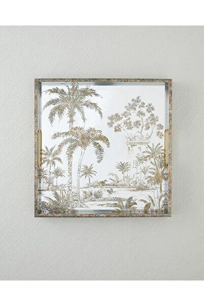 English Home Stria Dekoratif Tepsi 37x37x4 cm Kahverengi