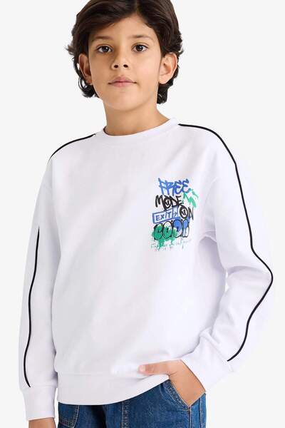 DeFacto Boy's Oversized Wide Fit Crew Neck Printed Long Sleeve T-Shirt G6204A...