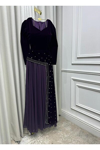 AMASEA فستان موف جوخ ع شيفون لول