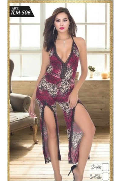 SİERNA Ολόσωμη φόρμα με σχέδια από δαντέλα – Ροζ σχέδιο