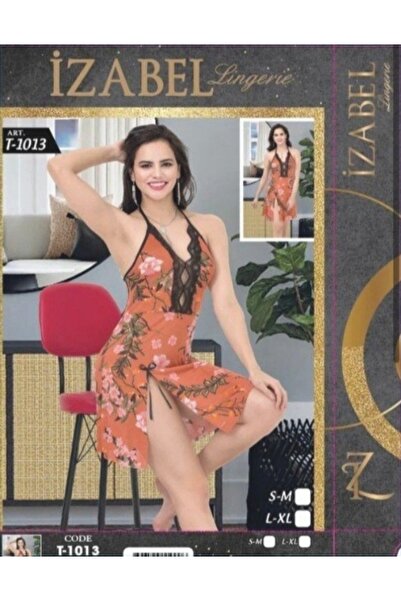 PİERLES Νυχτικό με πορτοκαλί λουλούδια με δαντέλα