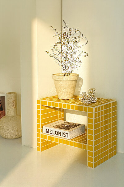 Melonİst Grid Tasarım Mozaik Kaplama Modern Yan Sehpa – El İşçiliği Özel Üretim