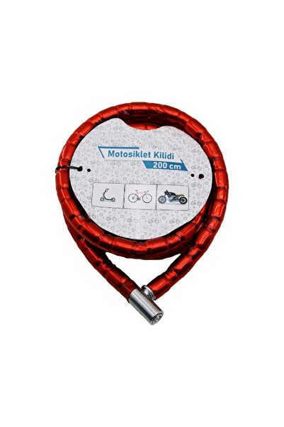 Brentino Red Motorcycle Lock 22 mm X 200 cm Steel Spiral Lock Scooter Security