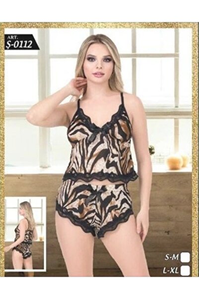 SİERNA Σετ σορτς με δαντέλα σε καφέ μαύρο σχέδιο