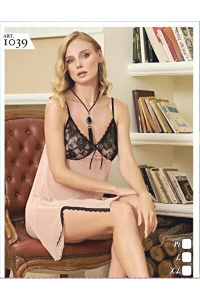 Pi Giyim Νυχτικό με λεπτομέρεια από δαντέλα σε μαύρο χρώμα