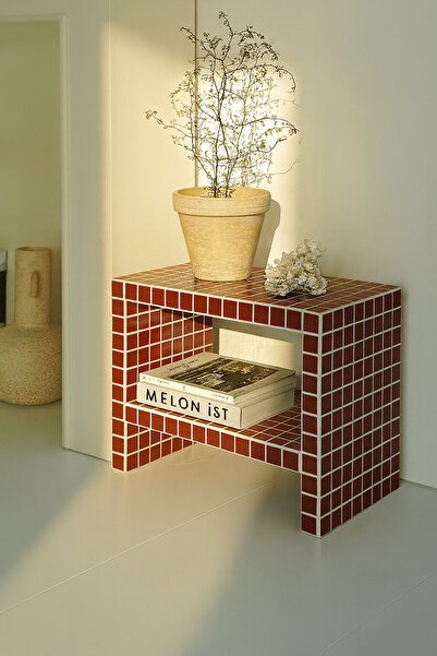 Melonİst Grid Tasarım Mozaik Kaplama Modern Yan Sehpa – El İşçiliği Özel Üretim