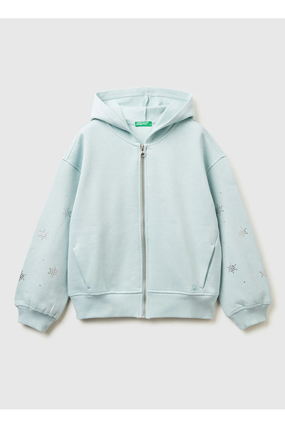 Benetton Nakışlı Kız Çocuk Su Yeşili Sweatshırt 3J73C505R