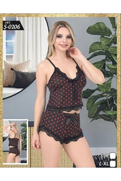 Pi Giyim Black Polka Dot Lace Shorts Set