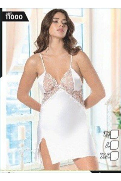 PİERLES Μίνι νυχτικό από σατέν με λευκή δαντέλα