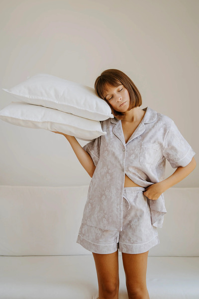 Richo Homewear NOA Jakarlı Saten Kısa Kollu Şortlu Pijama Takımı, %100 Pamuk ...