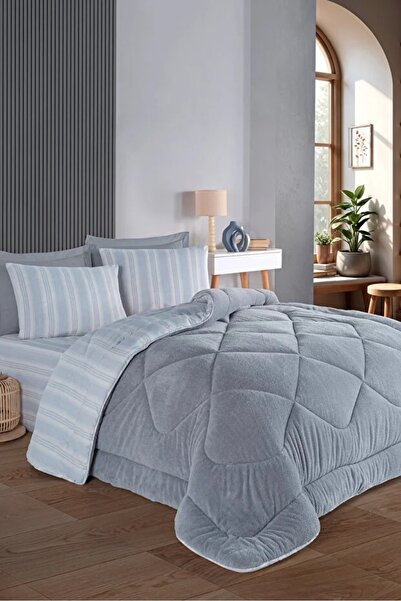 Bella Home Relax Soft Double-Sided Cotton Sleeping Set 4 Piece Double Size Duvet Set Gray