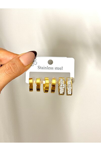 YOUES JEWELRY ÇELİK KADIN 6'LI KÜPE SETİ GOLD RENK