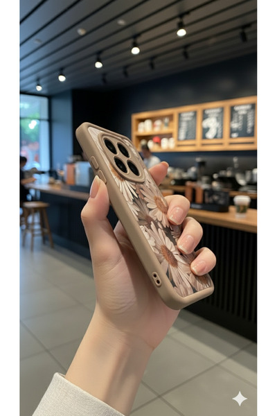 Rivor Xiaomi Redmi Note 15 Pro 4G Uyumlu Kılıf Kamera Korumalı Vintage Papatya Desenli Kahverengi Silikon Kapak