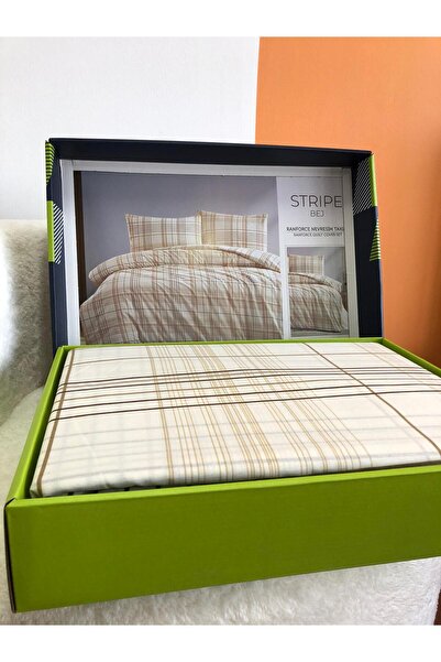 Bella Home طقم غطاء لحاف مزدوج 100% قطن بلون القهوة في علبة