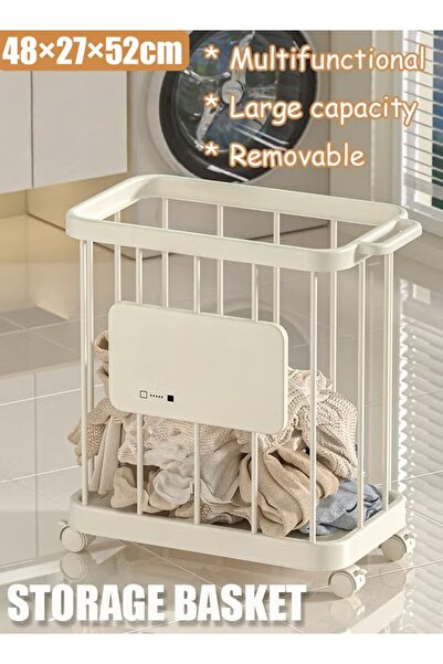 Generic Removable Laundry Basket with Wheels-48×27×52cm Freestanding Hamper Space-Saving Bin