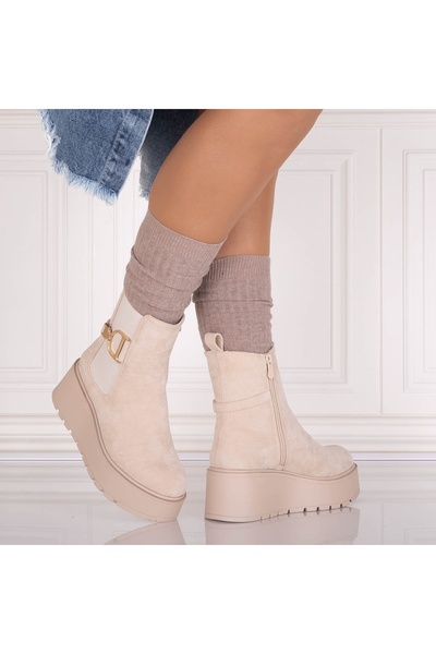 Botinelli Ghete bej pentru femei din piele întoarsă Anirta, mărimea 36