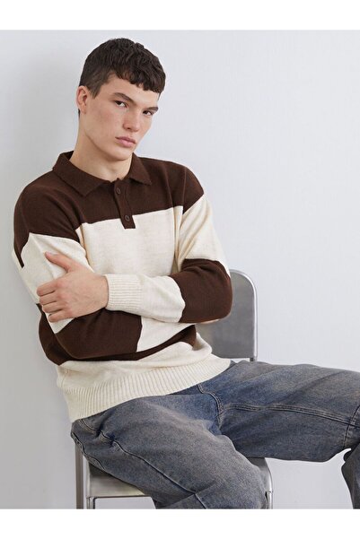 LC Waikiki Xside Polo Neck Color Block Men's Knitwear Sweater