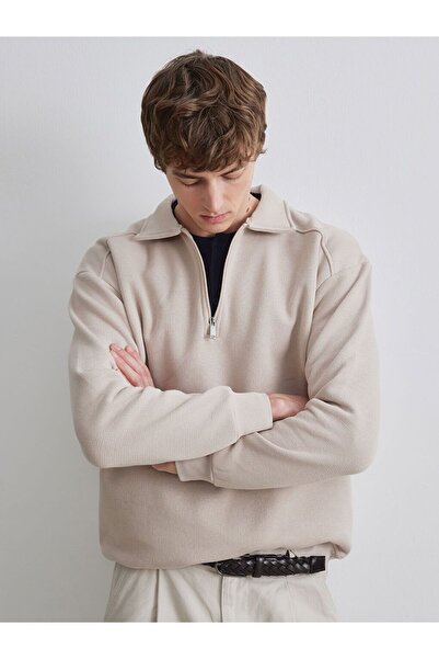 LC Waikiki Lcw Vision Zippered Polo Neck Men's Textured Sweatshirt