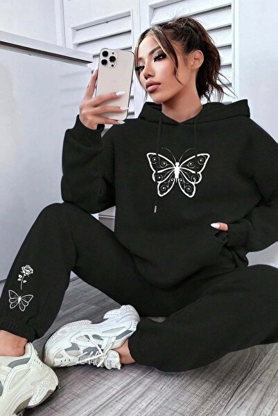 bb butik basic Butterfly Printed 3 Thread Fleece Suit M5223