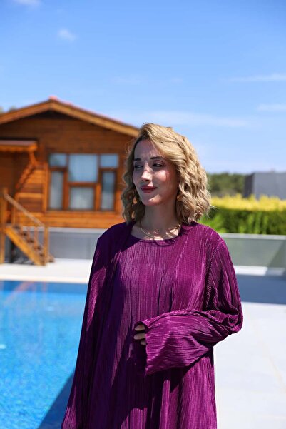 CEHZ ABAYA PİLİSELİ PLUM TAKIM 0015