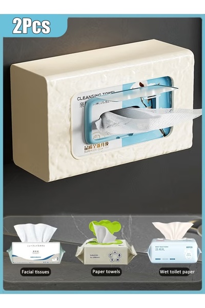 Generic 2Pcs Set Wall Mounted Tissue Box Self Adhesive Tissue Holder Napkin Holder Tissue Dispenser
