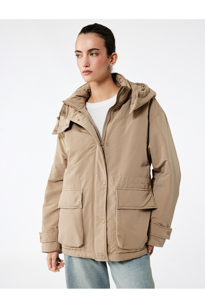 Koton Long Sleeve Pocketed Zippered Water Repellent K Hooded Coat
