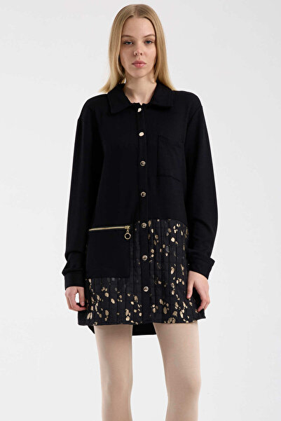 Sementa Tunic with Shirt Collar and Snap Fasteners - Black