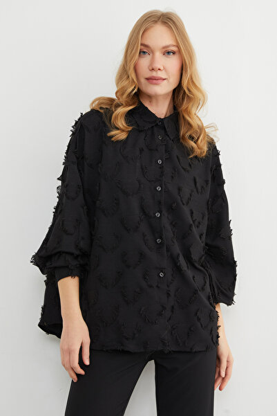 Fulla Moda Tassel Detailed Linen Look Loose Shirt