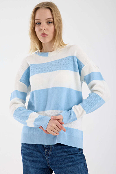 Sementa Block Striped Off-Shoulder Knit Sweater - Blue