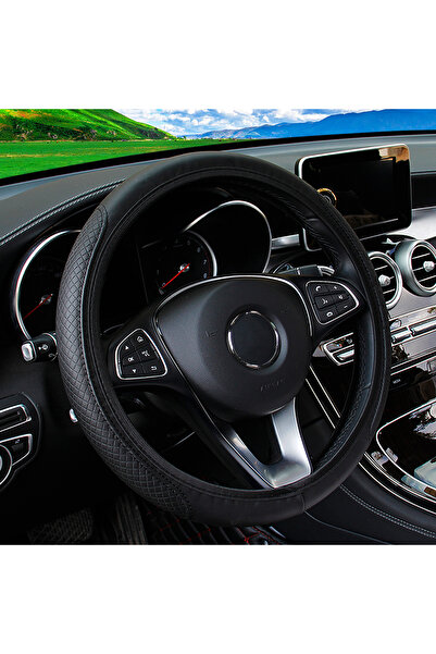 Choice غطاء عجلة قيادة أسود من الجلد المنقوش، مزود بخاصية التدليك الصوتي، بدو...