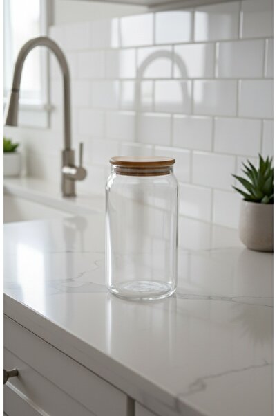 ÖZ HOME Vacuum Bamboo Lid Glass Storage/Organization Jar 1130 ml