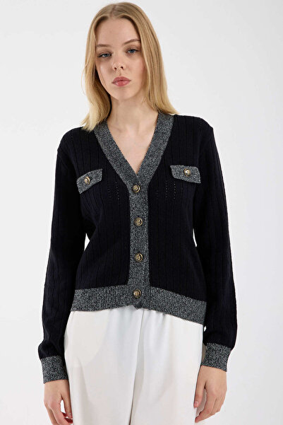 Sementa Contrast Stripe Knit Cardigan - Black