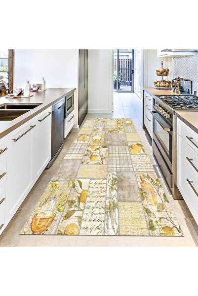 Hepta Collection arahis Kadife Pamuk anlı Yıkanabilen Kaydırmaz Mutfak Halısı...