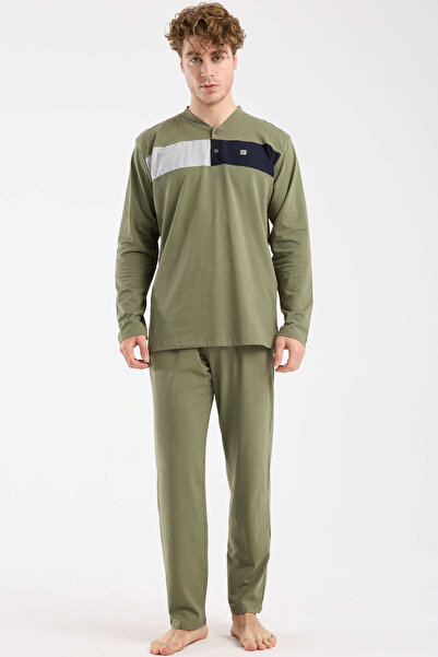 Sementa Block Detailed Regular Fit Pajama Set - Khaki