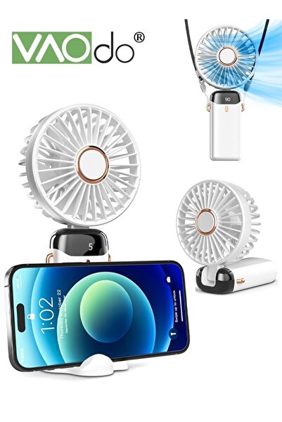 VAODO مروحة محمولة قابلة للطي 3 في 1، مروحة يدوية بخمس سرعات مع حامل، مروحة س...