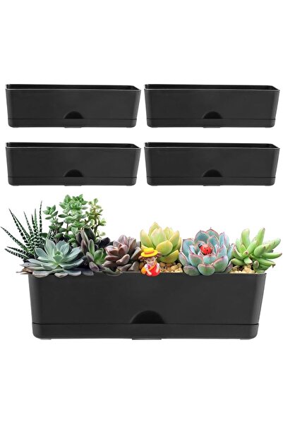 Planterhoma 5-Pack 16in Rectangular Self-Watering Window Planters (Black) -