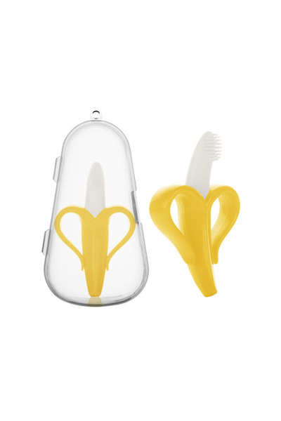 GENERIC4 عضاضة أسنان للأطفال من السيليكون على شكل فاكهة مرحة - آمنة للاستخدام مع الطعام على شكل موزة/فرشاة أسنان